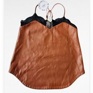 Muche et Muchette Black Lace and Brown Faux Leather Cami